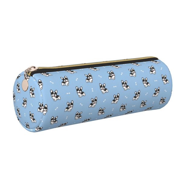 Easygdp French Bulldog Puppy para Estuche de Lápices Cilíndrico de Cuero con Cremallera, Organizador de Lápices de Cuero para Escuela, Oficina y Viajes