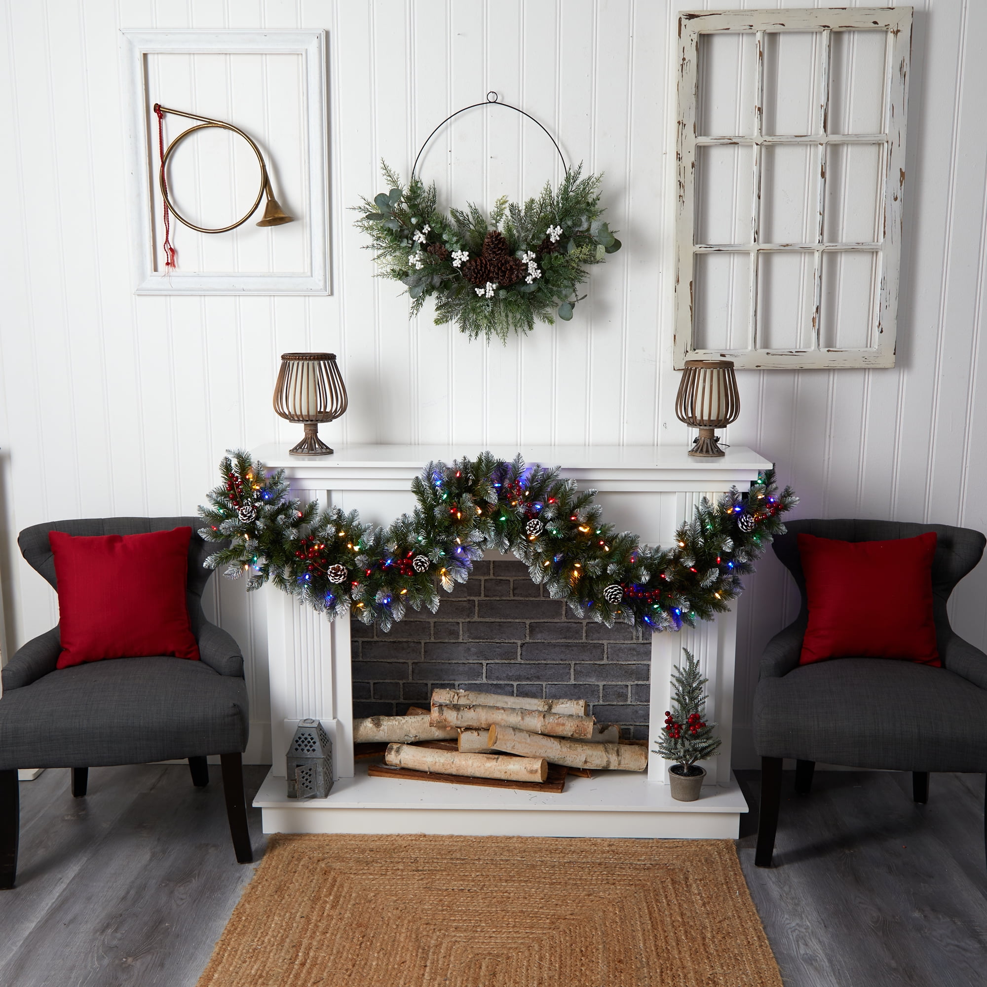 Nearly Natural 6' Snow Tip Christmas Garland with Pinecones, Prelit 100 Multicolor LED Lights