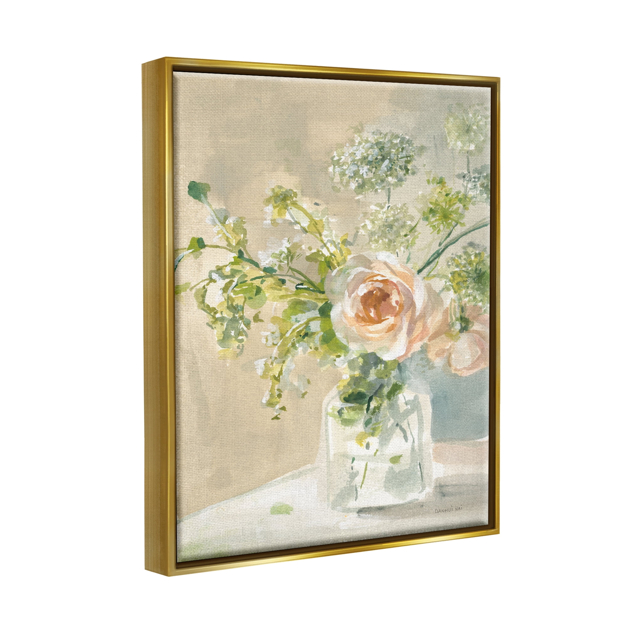 Stupell Industries Rose Bouquet Painting Botanical & Floral Painting Gold Floater Framed Canvas Art Print Wall Art, 25 x 31