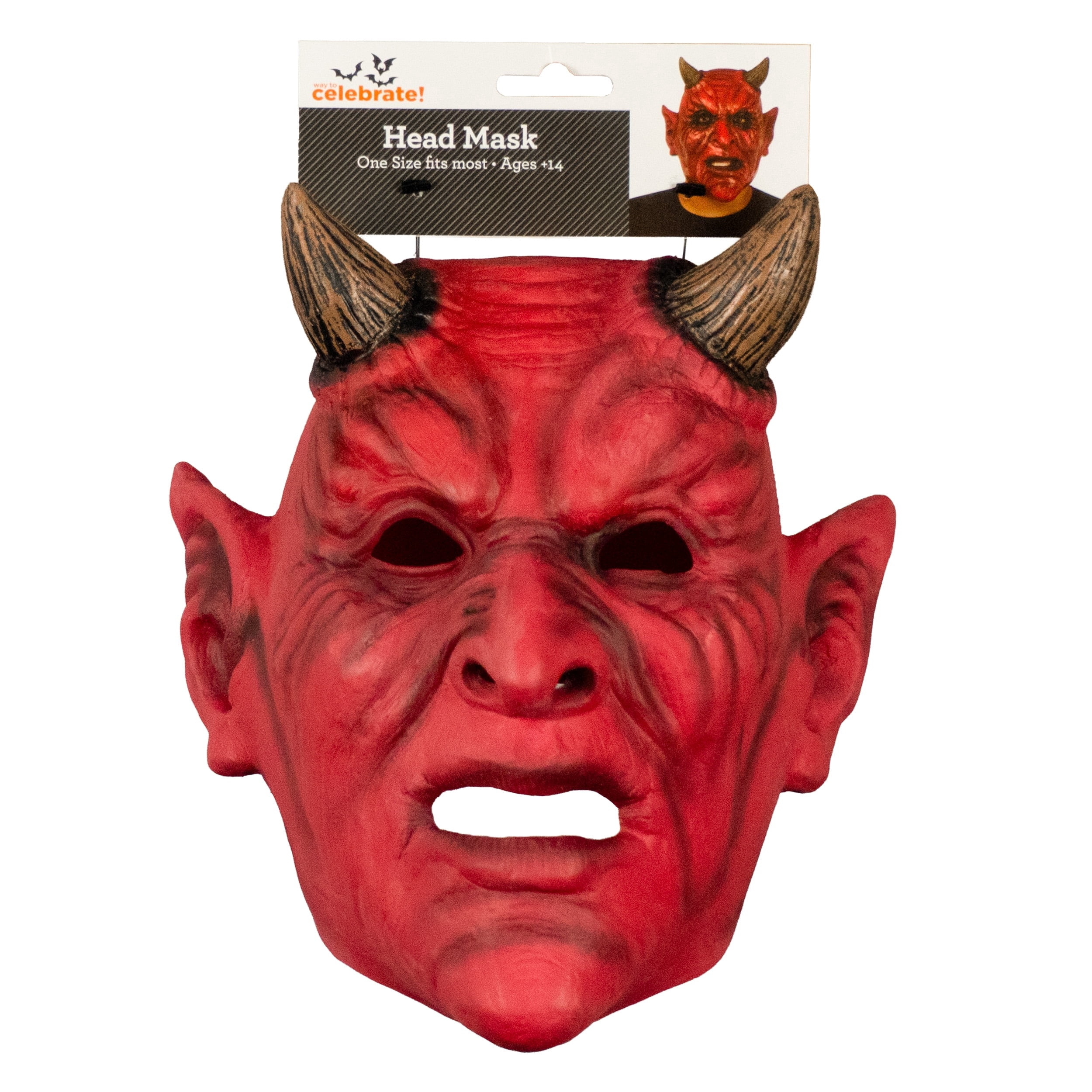 Demon Head Mask Costume Accessory for Adults, Red and Black, Halloween by Way To Celebrate