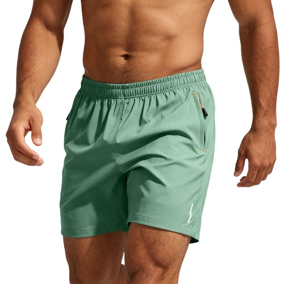 Nestiefly Men's Athletic Shorts Quick Dry Lightweight Linerless Gym Workout Hiking Shorts with Zipper Pockets Mint Green S