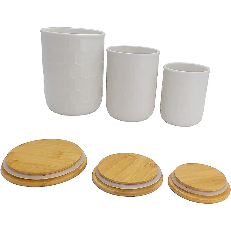 Buy Wholesale China Face Design Ceramic Tea Coffee Sugar Food Storage Jar  Canister Container With Bamboo Wooden Lid & Ceramic Jar Canister at USD 0.8