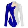 thumbnail image 3 of ZALDITA Long Sleeve Gymnastic Leotard for Women Rhinestone Sheer Mesh Ballet Dance Bodysuit White&Royal Blue S, 3 of 7