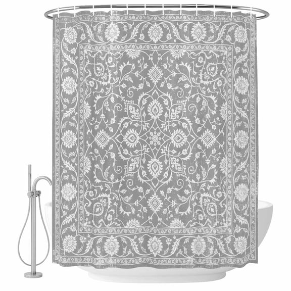 Light Gray Boho Paisley Shower Curtain Set with Hooks, Vintage Floral Classic Traditional Water Repellent Shower Curtains for Bathroom Decor Sturdy Shower Curtain, Machine Washable 36x78 Inch