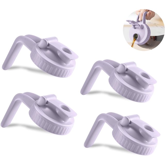 4 Pack Couvercles de Pot Mason à Grand Ouverture en Forme de V avec Poignée, Couvercle Verseur de Pot Mason avec Couvercle Rabattable Prolongé Facile à Ouvrir, Étanche et Durable