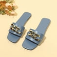thumbnail image 5 of HAOTAGS Sandals for Women,Fashionable Casual Summer Square Toe Flat Slippers Blue 5.5, 5 of 9