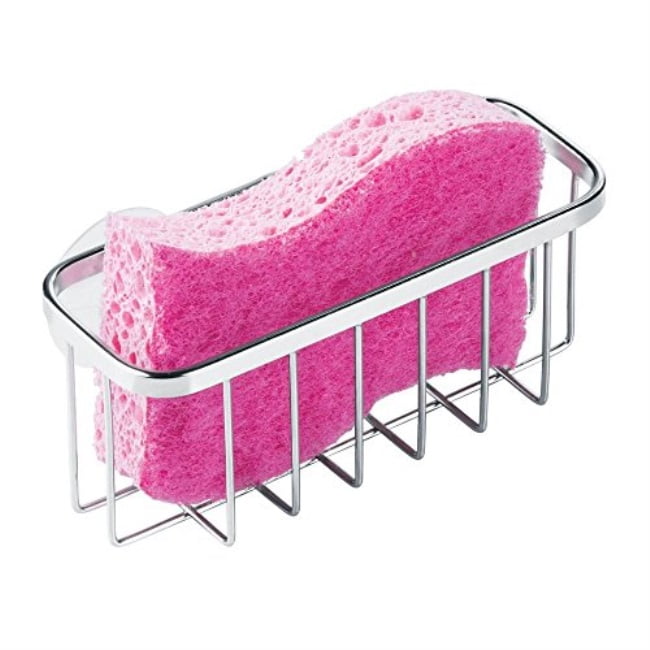 interdesign gia suction sink caddy, sponge holder for kitchen accessories-stainless steel, regular, polished