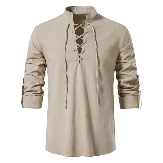 Camisa de Lino Y Algodón Para Hombre de Primavera Y Verano, Camisa Informal de Manga Larga Con Cuello Levantado Odeerbi ODB-6