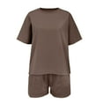 thumbnail image 2 of UACY Girls Two-Piece Set, Short Sleeve T-Shirt and Elastic Waist Drawstring Shorts with Pockets, Summer Outfit (Brown, 7-8 Years), 2 of 7