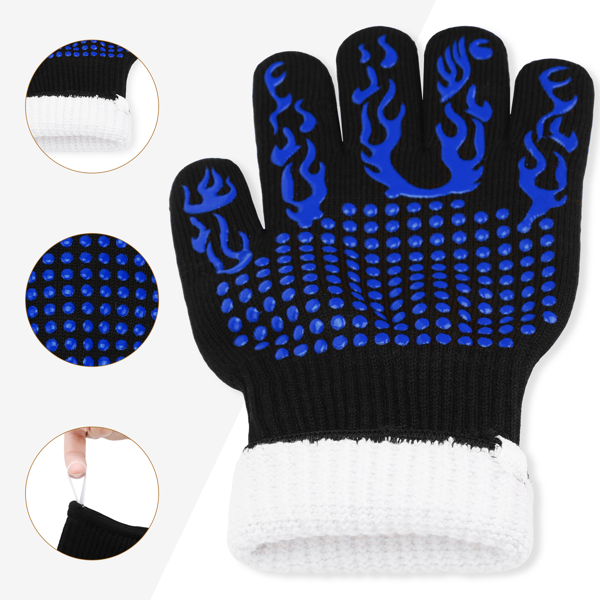 Unique Bargains Oven Mitts Heat-Resistant Cooking Gloves Blue 12.6x5inch