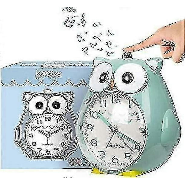 Non-ticking Owl Children's Alarm Clock With Night Light, Snooze Function - Loud Battery Operated Children's Alarm - Green