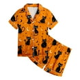 thumbnail image 4 of Caqnni Halloween Pjs Girls Satin Pajamas Set Pumpkin Print Short Sleeve Button-Down Shirt and Shorts 2 Piece Sleepwear Girls Halloween Pajamas Shorts Sets (12-13 Years,Orange), 4 of 5