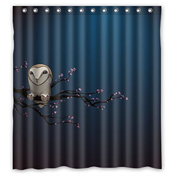 HelloDecor Cartoon Owl Plum Blosom Shower Curtain Polyester Fabric Bathroom Decorative Curtain Size 66x72 Inches