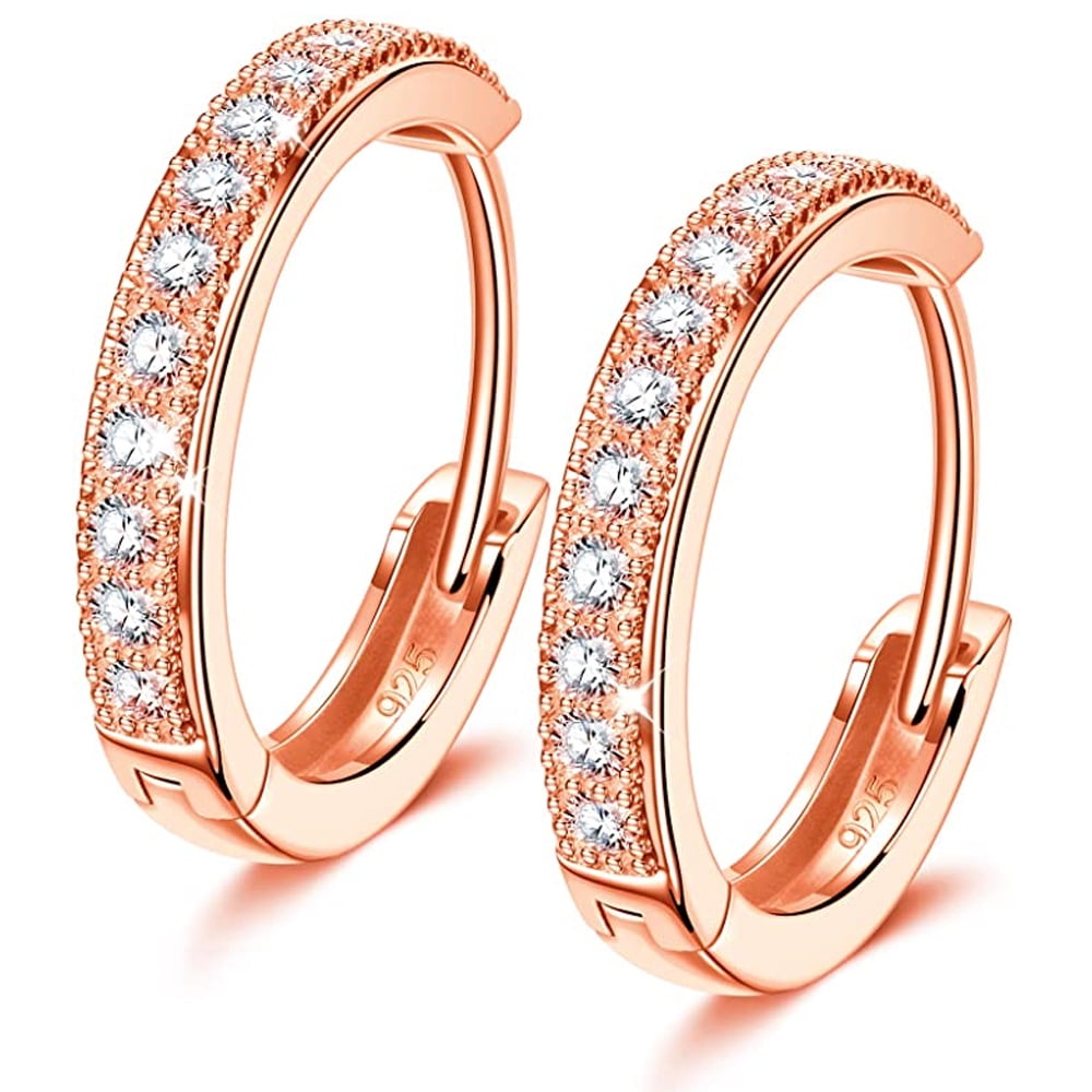 Details about   Small Clear CZ Huggie Hoop Earrings Rose Gold Tone Teens Womens 12mm 