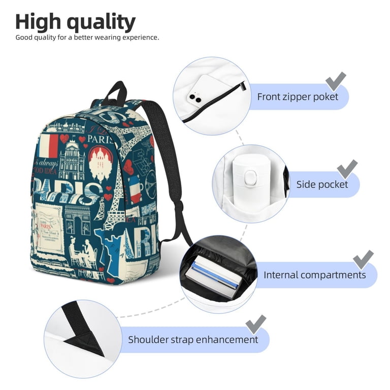 Xecao France and Paris Canvas College Laptop Backpack, a  display picture 1