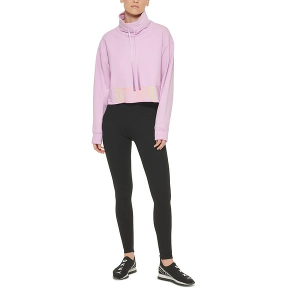 DKNY Sport Womens Funnel Neck Cropped Sweatshirt Pink S