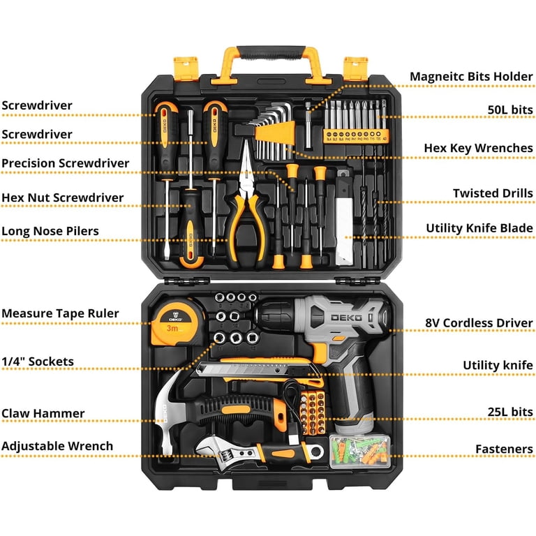 Free Shipping! DEKOPRO 126PCS Power Tool Set with 8V Cordless