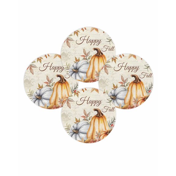 Fall Round Placemats Set of 4 Autumn Pumpkin Place Mats Thanksgiving Woven Placemat Floral Leaves Happy Fall Circle Braided Table Mat for Kitchen Dining Table Autumn Party Home Decor 15 Inch