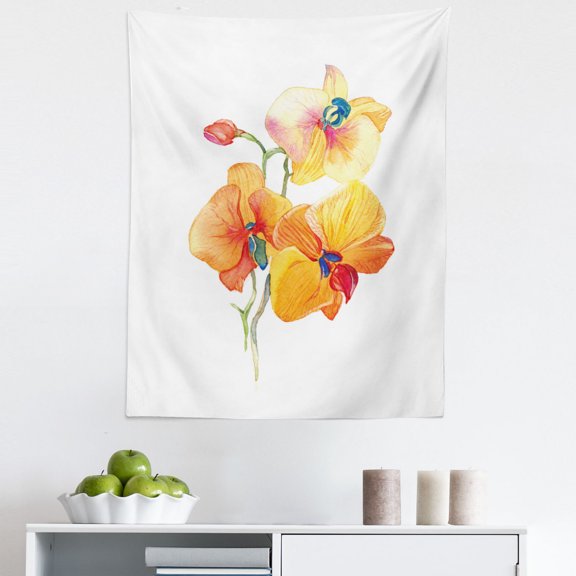 Garden Tapestry, Orchid Petals Wild Flower Exotic Fragrance Pure Florets Watercolor Tribal, Fabric Wall Hanging Decor for Bedroom Living Room Dorm, 5 Sizes, Red Yellow Marigold, by Ambesonne