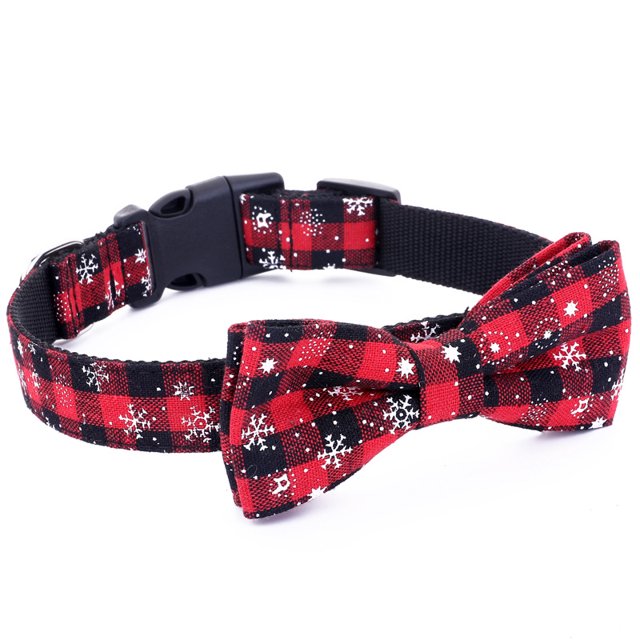 Collar navideño para perros y gatos, collares con pajarita, traje a cuadros navideño, collar ajustable con lazo desmontable TUNC Sencillez