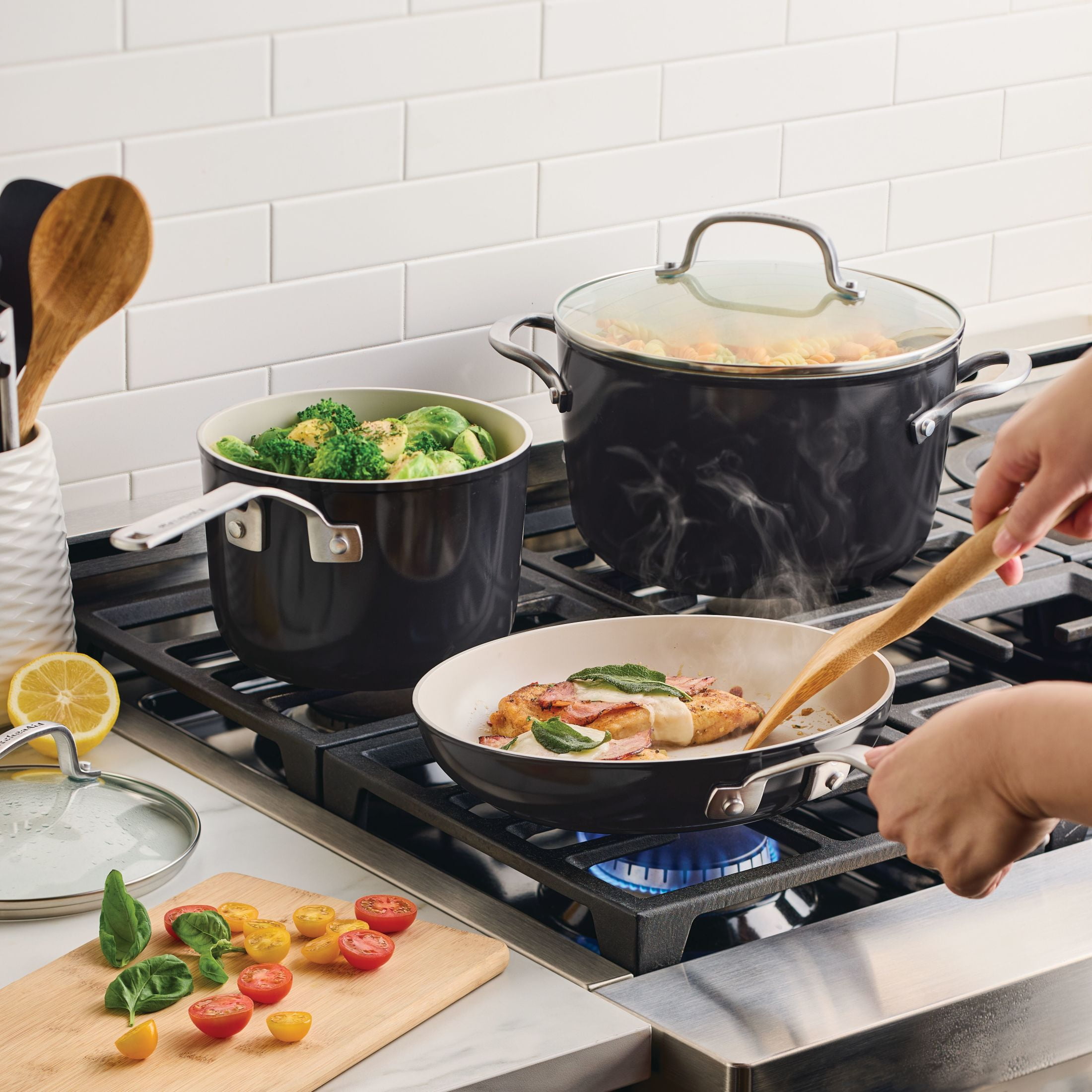 KitchenAid Ceramic Forged 10 Pcs Nonstick Cookware Set, Dishwasher Safe and Oven Safe to 500°F, Onyx Black