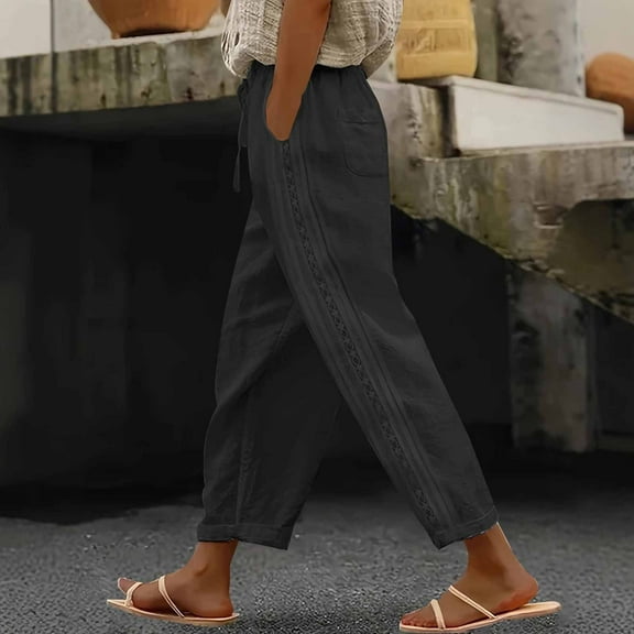 Women's Casual Pants Women High Waist Pants Pants With Pockets Wide Leg Cropped Pants For Women,Black Women's Casual Pants XXL