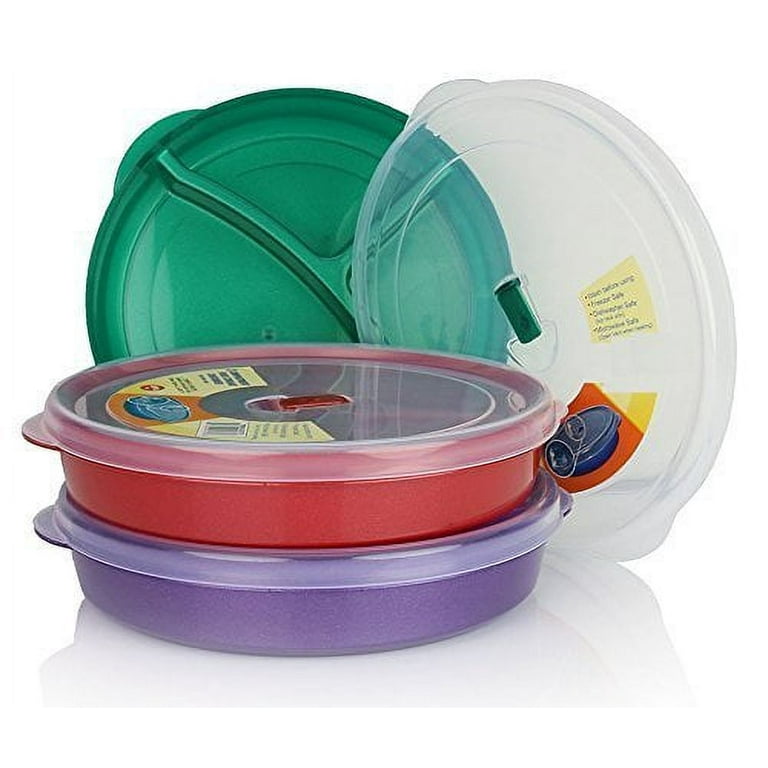 (Set of 3) Chef's 1st Choice Microwave Food Storage Tray Containers - 3  Section / Compartment Divided Plates w/ Vented Lid