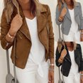 thumbnail image 1 of Koszal Office Lady Solid Color Long Sleeve Lapel Zip Blazer Jacket Slim Fit Short Coat, 1 of 6