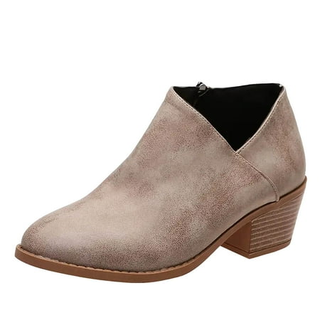 DVKOVI Botas Para Mujer Elegantes Womens Western Booties Women s Ankle Boot Fashion Boots Riding Boots for Women Boot for Ladies Fall Winter Low Heel Dress Shoes for Women Khaki 41