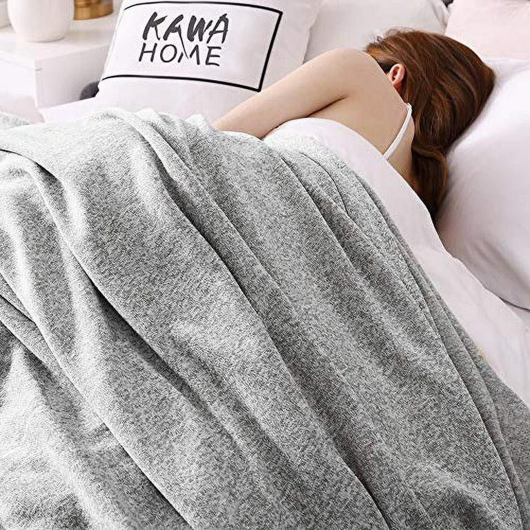 KAWAHOME Knit Blanket Lightweight Breathable Fuzzy Heather Jersey