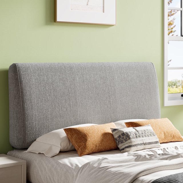 Pinmoco Tête de Lit Rembourrée Lit Double, Hauteur Réglable et Tête de Lit Ergonomique en Mousse, Tissu Gris
