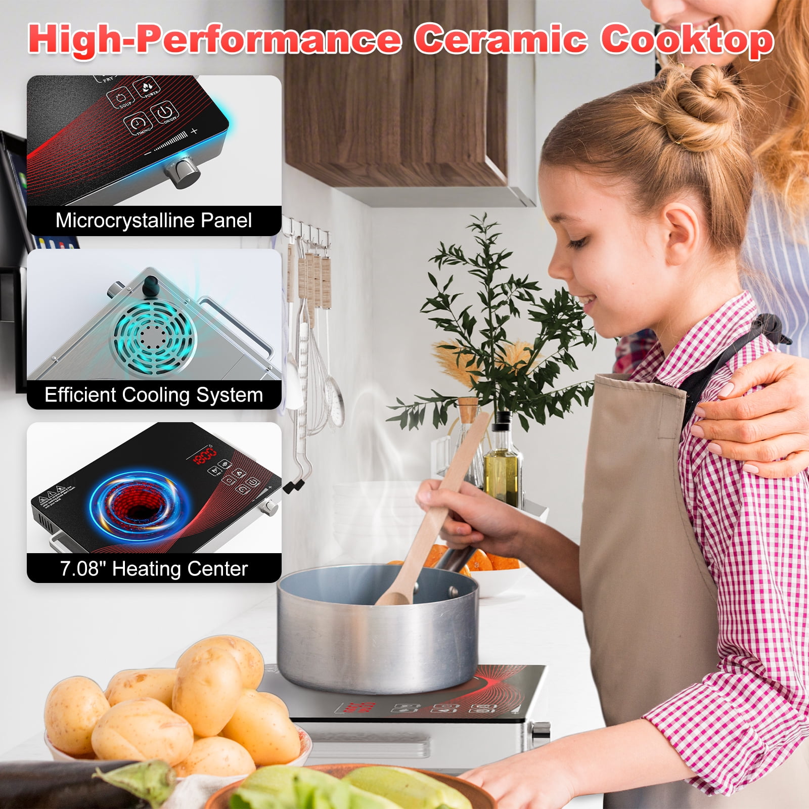 Graceall 1800W Infrared Hot Plate for Cooking, Portable Single Burner Electric Stove, Compact Ceramic Cocinas Electricas de Mesa with Timer, Adjustable Power, and Safety Protection for Home & Outdoor