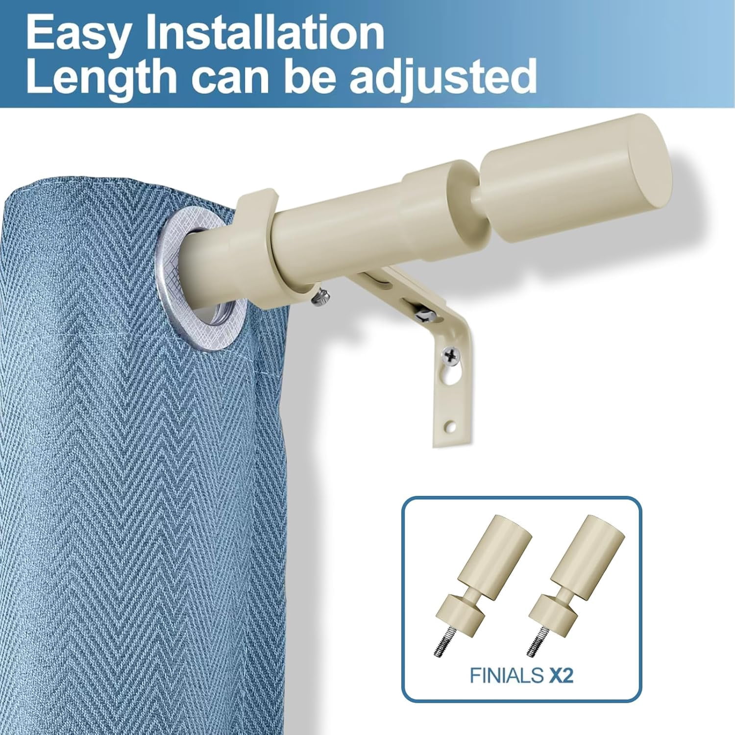 Urbanest Adjustable Single Curtain Rod Set Sullivan Finials – 1 - Inch Diameter, With French White Rod, 28–48 Inches