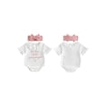thumbnail image 2 of Cenuakty Baby Toddler Newborn Girl Summer Romper Letter Embroidery Ruffled Short Sleeve Jumpsuit with Cute Bow Headband Set, 2 of 9