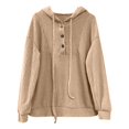 thumbnail image 6 of XIAOCHA Womens Hoodies Button V Neck Long Sleeve Solid Color Ribbed Knit Hooded Sweater Simpel Oversized Pullover Drawstring Top Khaki, 6 of 7