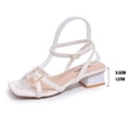 thumbnail image 2 of Chunky Strappy Heels for Women Square Open Toe Ankle Buckle Low Heels Sandals for Daily Wedding Party Dress Strappy Kitten Heel Square Toe Flip Flops Low Heel Thong Heeled Sandals, 2 of 4
