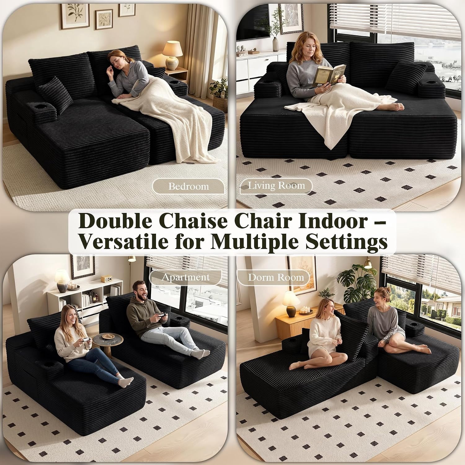 76 Inch Deep Seat 2-Seater Recliner Sofa Bed with Cup Holders, No Assembly Needed, Black