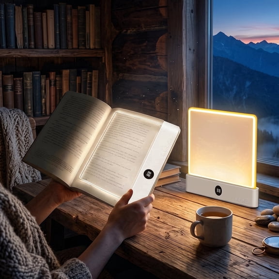 2026 Smart LED Book Light Page Reading Light, Rechargeable Full Panel, 3 Color Modes, Stepless Dimming, Timer, USB Charging