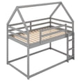 thumbnail image 5 of Twin over Twin Low Bunk Bed with House-Shaped Frame, Solid Pine Wood Construction with Ladder, Full-Length Guardrails, No Box Spring Needed, Space-Saving Design for Bedroom, Guest Room, Gray, 5 of 9
