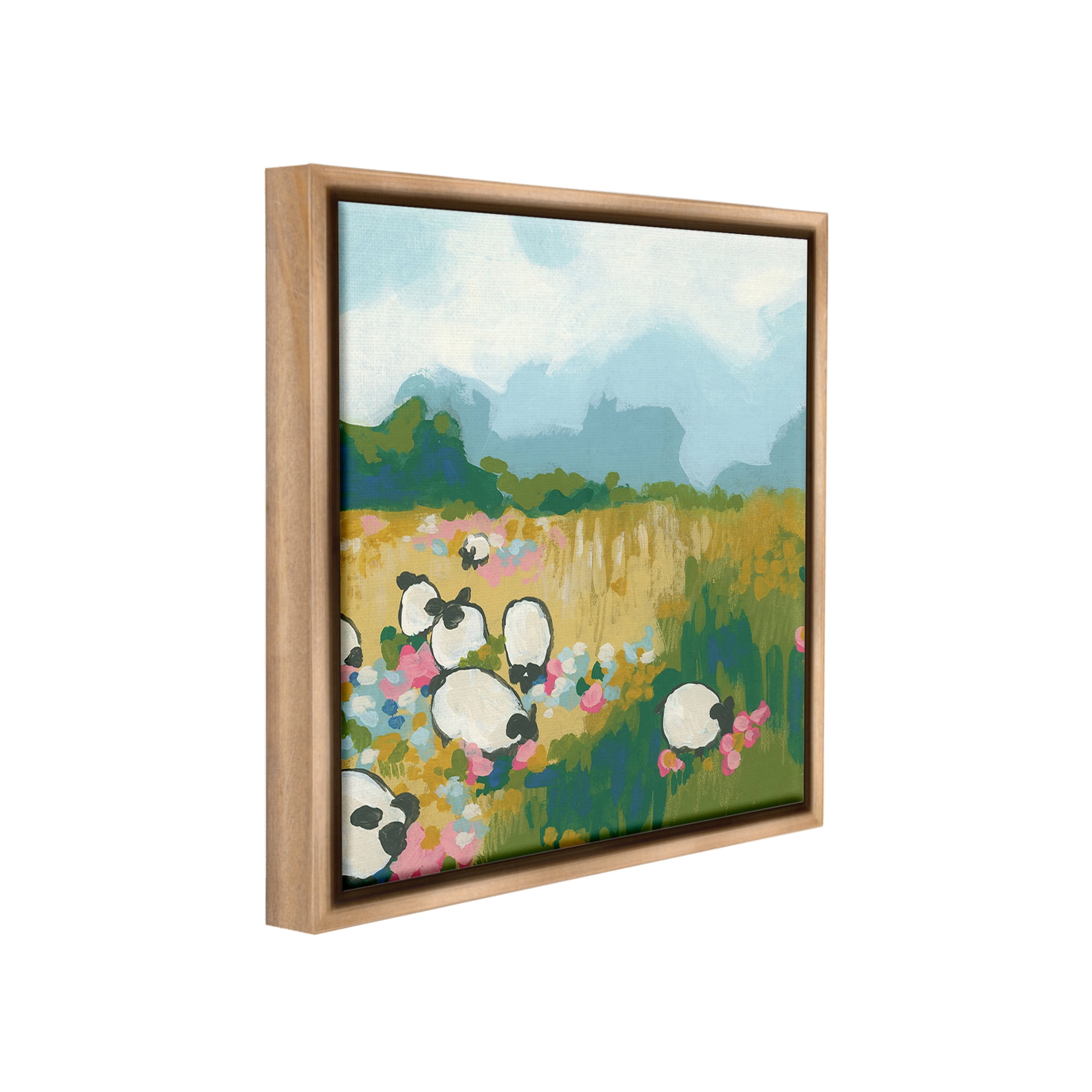 Stupell Industries Abstract Sheep Grazing Landscape Painting Brown Floater Framed Canvas Art Print Wall Art, 18 x 18