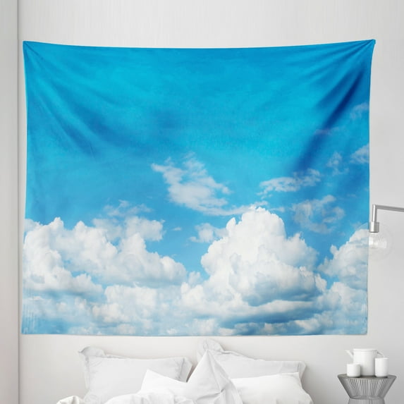 Blue White Tapestry, Vast Cloudy Sky Scenics Windy Weather Calming View Panoramic Scenery Picture, Fabric Wall Hanging Decor for Bedroom Living Room Dorm, 5 Sizes, Blue White, by Ambesonne