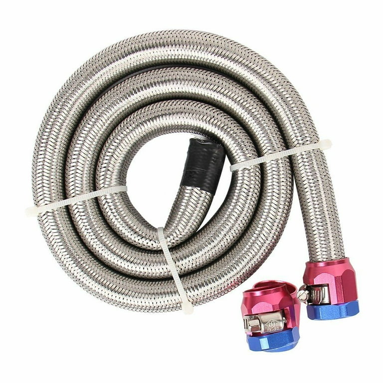 Fuel Line Hose 3Ft 6AN 3/8” Braided Stainless Steel with 2pcs AN6 Hose  Fitting Kit, Blue & Red 