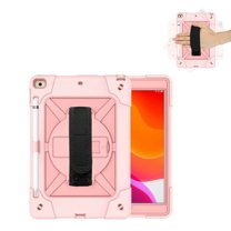 FIEWESEY New iPad 10.2 Case with [360° Rotating Kickstand][Adjustable Hand Strap][Shoulder Strap] Shockproof Rugged Kids Friendly Case For Apple iPad 10.2 inch 7th/8th/9th Generation(Rose Gold)