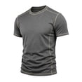 thumbnail image 6 of ZRGHAOYLQ Men’s Solid Stitch Contrast Trim Crew Neck T Shirt Short Sleeve Color Line Spliced Pullover Soft Breathable Casual Basic Tee, 6 of 9