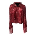 thumbnail image 1 of Chaqueta de lentejuelas para mujer, manga larga, transpirable, brillante, frente abierto, abrigo de solapa para exposición diaria de cosplay, playa al rojo, 1 of 7