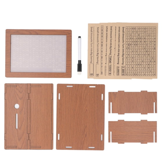 BIMZUC Wooden Money Bank with Counter – Cute Countdown Savings Box, Light Brown, 8 Stickers, Ideal Gift for Kids