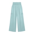 thumbnail image 5 of Dxzfnsa Pants for Women Comfy Wide Leg High Waisted Elastic Flowy Summer Pants, Womens Casual Solid Color Smocked Waist Trousers with Pockets, 5 of 6