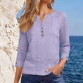 thumbnail image 5 of XuJwPNcy 3/4 Length Sleeve Womens Tops Casual V-Neck Button Blouse Ladies Eyelet Top Spring Summer Fashion Outfit, 5 of 7