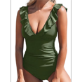thumbnail image 1 of Traje de Baño de una Pieza con Volantes para Mujer, Escote en V, Cordones, Verde, Talla XXL, 1 of 6