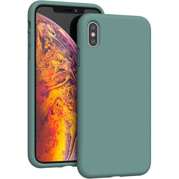Compatible with iPhone Xs Max Case 6.5 Inch, Full Body Liquid Silicone Gel Rubber Drop Protection Bumper Cover with Microfiber Lining Shockproof Protective Phone Case, Midnight Green